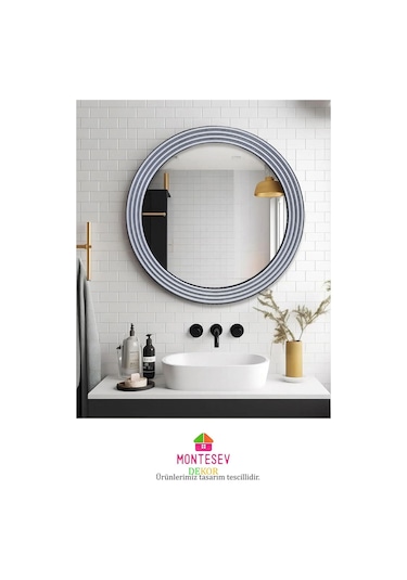 Zümrüt Gümüş Dekoratif Ayna Yuvarlak Işlemeli Duvar Aynası 69 Cm Gümüş