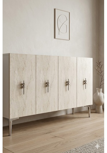 Ka1217bts Salkım Konsol Ve Tv Sehpası Beyaz-traverten-silver 120cm