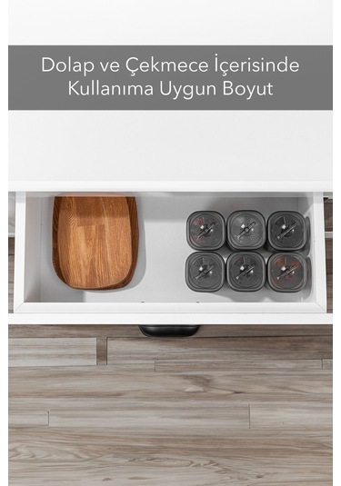 6'lı Etiketli Ve Kilitlenebilir Hava Almaz Kapaklı Baharatlık Seti - Baharatlık Gri Antrasit