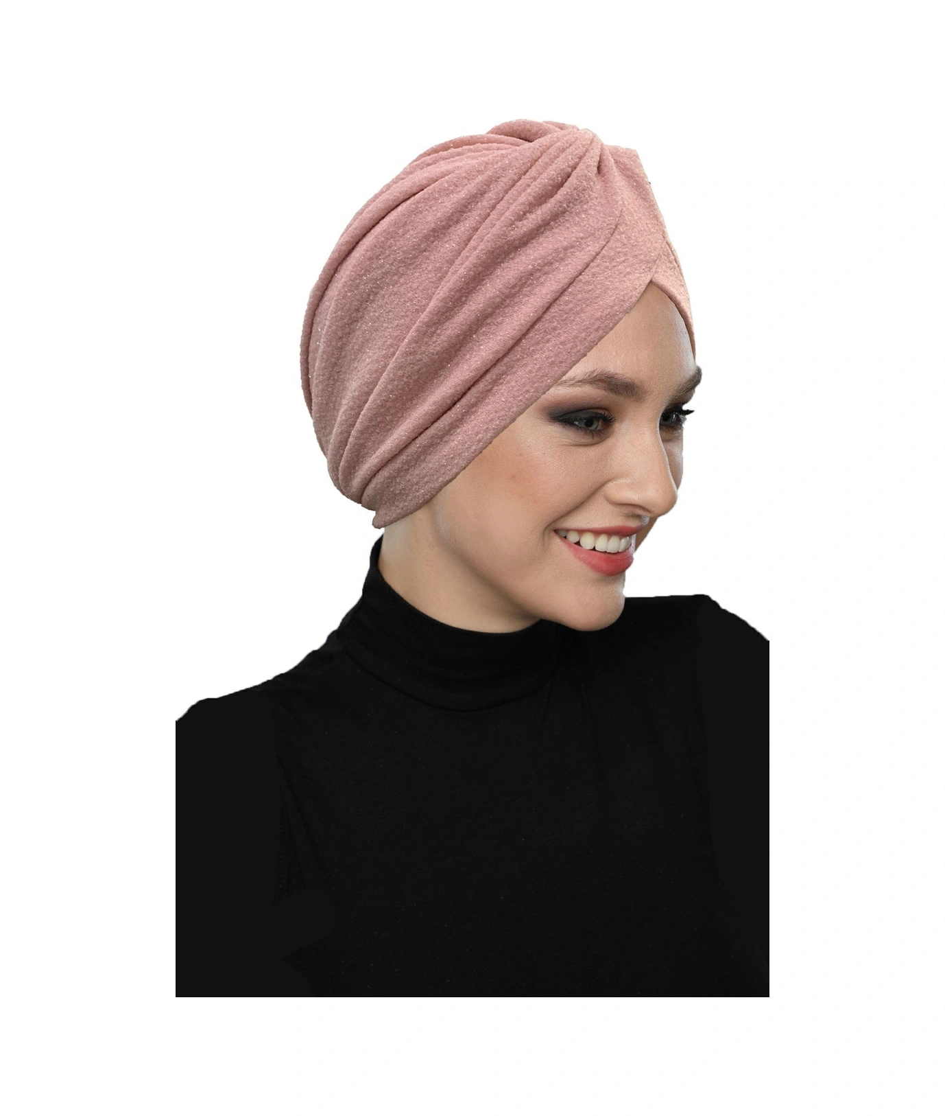 Çapraz Fukuro Simli Astarlı Pudra Hazır Türban Tesettür Abiye Bone Pudra