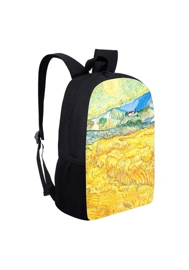 Genç Erkek Kız Polyester Kumaş Çok Renkli Graffiti Sırt Çantası Van Gogh Buğday Tarlası Tasarımı Siyah