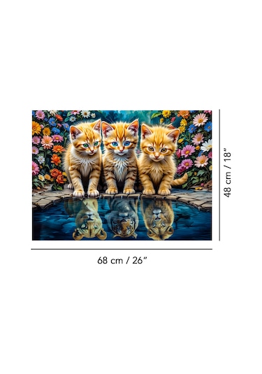 1000 Parça Little Kings Illusions Puzzle - Aslan Kral Kedi Yapboz 68x48 Cm