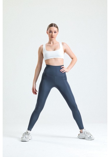 Caramel Yüksek Bel Toparlayıcı Dalgıç Kumaş Spor Günlük Tayt Antrasit