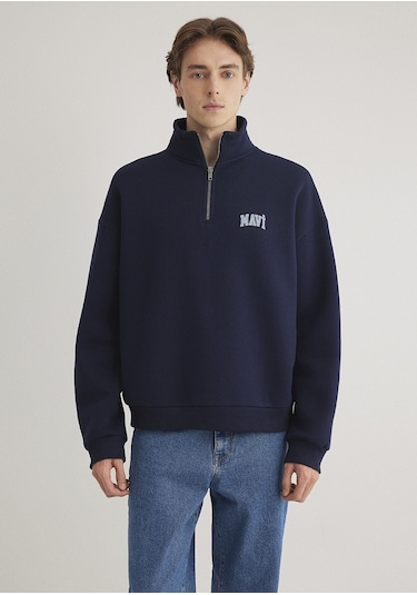 Mavi - Mavi Logo Baskılı Yarı Fermuarlı Lacivert Sweatshirt 0s10208-70497 Lacivert