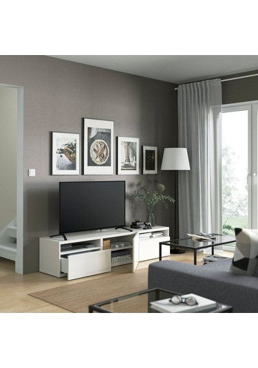 Tv Sehpası, Parlak Cila-beyaz, 180x42x39 Cm, Selsvıken, Fren Raylı Beyaz Tv Sehpası, Parlak Cila-beyaz, 180x42x39 Cm, Selsvıken, Fren Raylı Beyaz