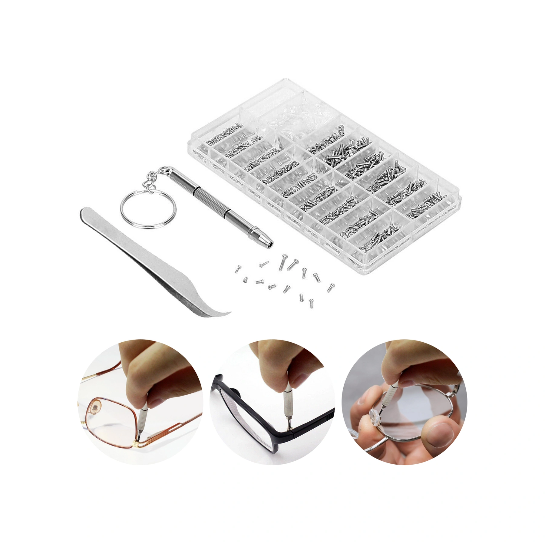 Folinda Gözlük Ve Saat Tamiri İçin 18 Farklı Boyutlu 1000 Adet Demir Vida, Yonga Ve Tornavida Seti - Bölmeli Kutuda Taşınabilir