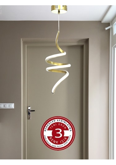 Renkoled Aydınlatma 3 Renk Işıklı Modern Sarkıt Led Avize Gold Kasa Gold