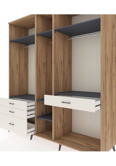 Kronos Dolap 7 Raflı 4 Çekmeceli 3 Askılı 220x59x243 Çam-antrasit/aytaşı Antrasıt/aytası