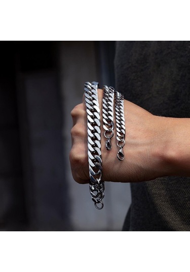 Erkekler Bilezik Küba Link Zinciri Katı Miami Kadın Kaplama Bordür Bileklik Takı 17x0.6 Cm 18x1.2cm Gümüş