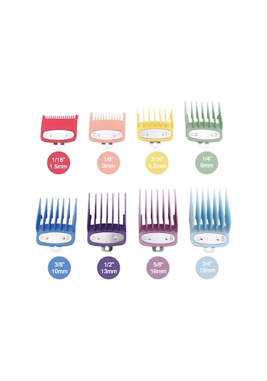 Vkemall 8 Renkli Farklı Uzunluklu Saç Kesim Rehberi Taramaları Seti - Saç Makinesi Aksesuarı 1.5mm-19mm