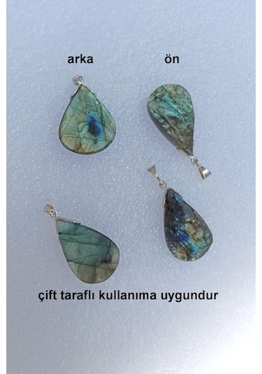 Işıltılı Labradorit Kolye Ucu Gümüş Malzemeli 408-3 Çok Renkli
