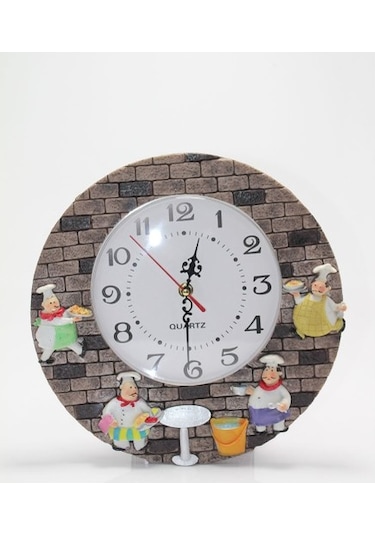 Aşçı Tasarımlı Polyester Duvar Saati Model 2 Çok Renkli