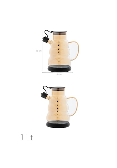 Porsima 3617- 1 Kapaklı Borosilikat Cam 2li Yağlık Sirkelik Seti Yağdanlık Takımı 1000ml Siyah Siyah