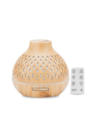 Techbloom 400ml Sarı Ahşap Desen Uzaktan Kumandalı Ultrasonik Esans Yağı Difüzörü Nemlendirici Aromaterapi Lambası Susuz Otomatik Kapanma Ahşap