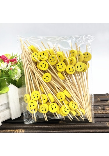 Konesam 100 Adet Bambü Kokteyl Çubuğu - Sarı Gülümseyen Desenli Meyve, Sandviç Ve Tatlı Çubuğu - Güvenli Ve Şık Partiler İçin Diğer