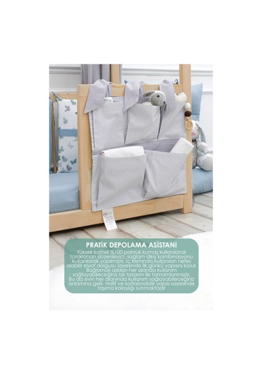 Bebek Beşik Yanı Düzenleyici, 5 Cepli Bebek Odası Organizer Ekose