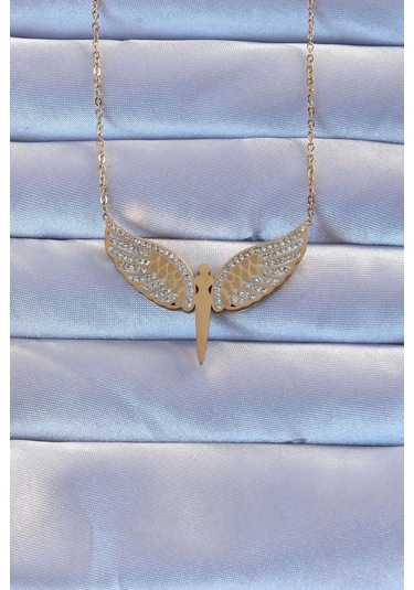 316l Çelik Altın Renk Zirkon Taşlı Mikail Kolye Gümüş