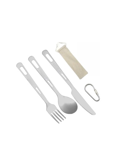 Ranyeek Titanium Yemek Ünitesi - Çatal, Kaşık, Bıçak Seti Outdoor Kamp İçin Taşınabilir Hafif Ve Dayanıklı Malzeme Gümüş