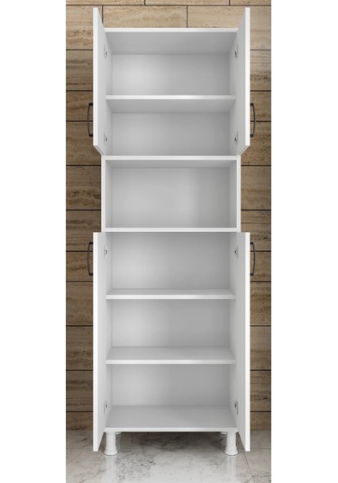 Remora Çok Amaçlı Dolap 4 Kapaklı 6 Raflı Banyo Kiler Mutfak Dola Beyaz