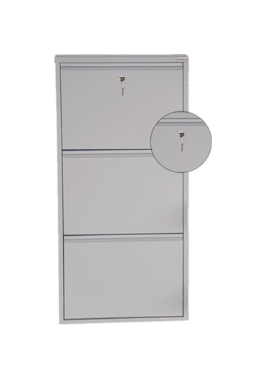 Kilitli 3'lü Metal Ayakkabılık - Gri