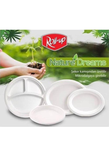 Roll-up Nature Ekolojik Karton Kağıt Tek Kullanımlık Tabak - 26 Cm. - 25 Adetlik 1 Paket Beyaz