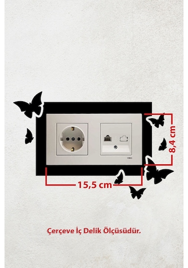 Kelebek Tasarım 2li Priz Çerçevesi İç Ölçü 15,5x8,4 Cm Ikili Priz Çerçeve Kelebek - Ev Süsü