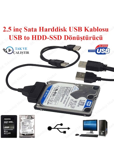 2.5 Inç Sata To Usb Hdd-Ssd Çevirici Dönüştürücü Kablo