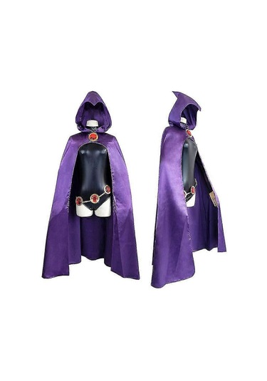 Teen Titans Raven Cosplay Kostümü Pelerin Tulumlar Cadılar Bayramı Dar Giysiler + Pelerin + Bel Takısı Zincir-e Xs Tüm Kostüm Diğer