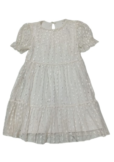 Kız Çocuk Çiçek Desenli Astarlı Midi Boy Ekru Elbise Ekru