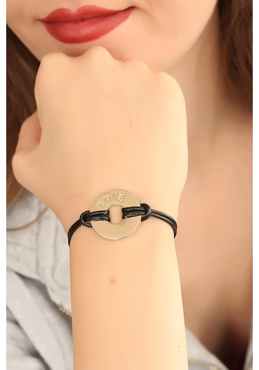 Love (Aşık) Siyah Deri İpli Unisex Mood Bileklik Çok Renkli