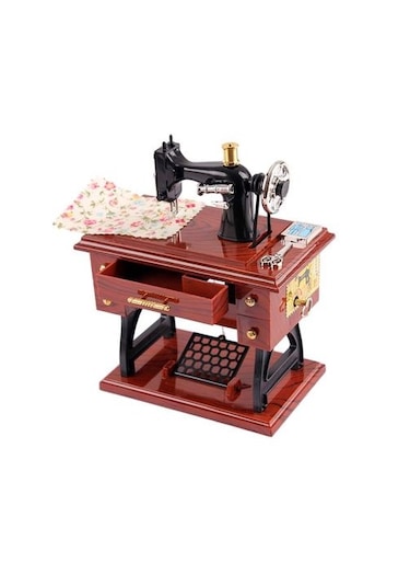 Mobgift Dikiş Makinesi Kurmalı Müzik Kutusu Kahverengi