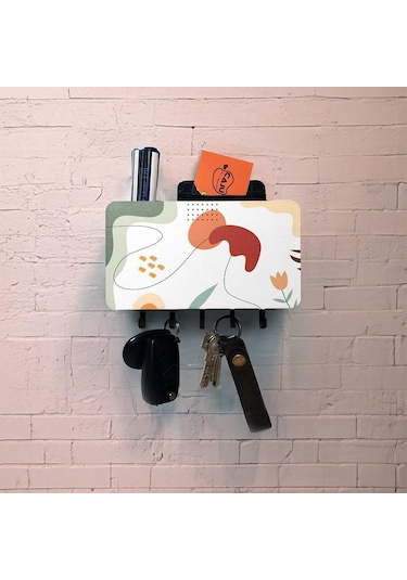 Cajuart Dekoratif Çizgisel Motifli Bölmeli Anahtarlık Duvar Askısı Dekor