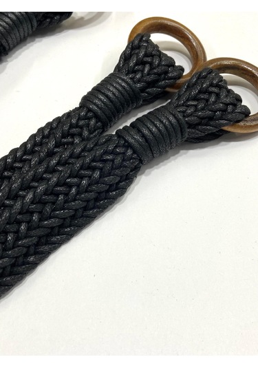 Örgü Model Çanta Sapı / Deri Görünümlü Sap / 45 Cm / - Siyah Siyah