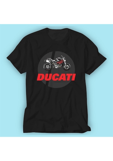 Ducati Motorsiklet Siyah Baskı Logo Tshirt Modeli