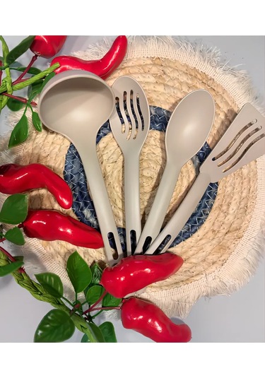 Mas-home 4 Parçalı Mutfak Kepçeleri, Süzgeçli Kepçe Seti 248983244 Bej