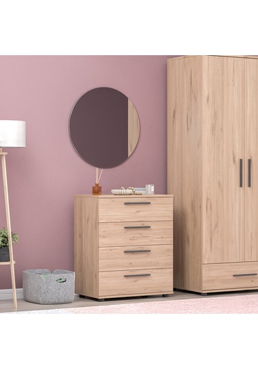 White 4 Çekmeceli Şifonyer - Florida Meşe 65x78x41 Cm Meşe