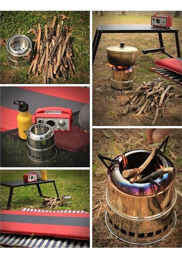Jzcat Odun Yakma Kamp Sobası, Mini Paslanmaz Çelik Kamp Sobası Altın - Gümüş