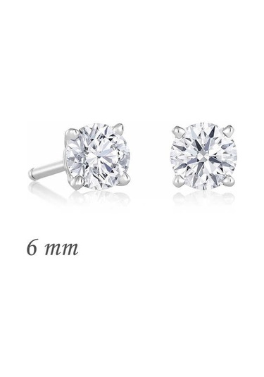 Gümüş Yuvarlak Tek Taş Zirkon Küpe - 6 Mm. Gold - Rose Gold