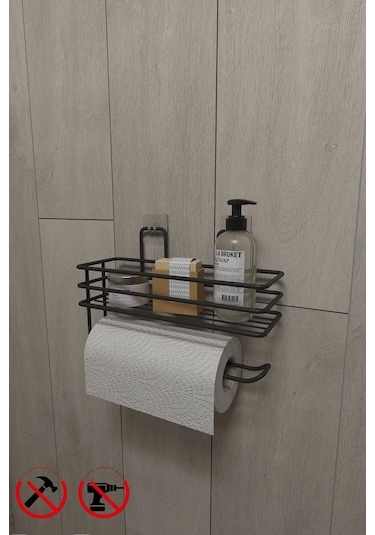 Yapışkanlı Raflı Kağıt Rulo Havluluk Peçetelik Siyah Banyo Mutfak Düzenleyici Raf Çok Renkli