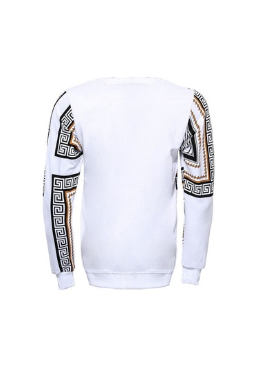 Baskılı Beyaz Bisiklet Yaka Sweatshirt - Wessi Siyah