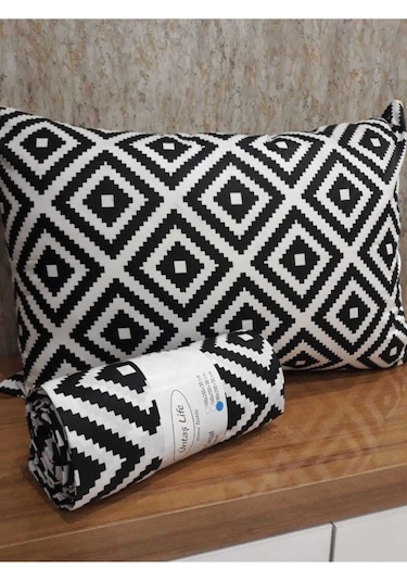 Üntaş Tek Kişilik Lastikli Çarşaf +1 Adet Yastık Kılıfı Diagonalsiyahbeyaz Ecdia1