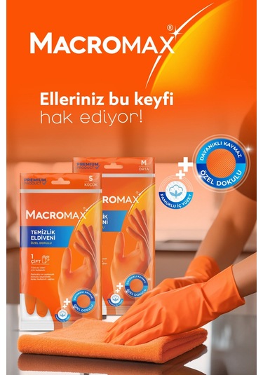 Orta Boy Medium Beden Temizlik Eldiveni Pamuklu İç Yüzeyli, Kaydırmaz Desenli