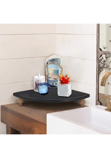 Suntek Tezgah Üstü Mutfak Parfümü Için Ahşap Köşe Raf Siyah