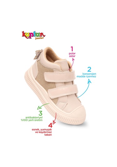 Kaptan Junior Kışlık Günlük Kız Çocuk Bebek Cırtlı Bot Barznk 650 Krem