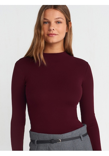 Dilvin 31433 Yarım Balıkçı Yaka Top-bordo Bordo
