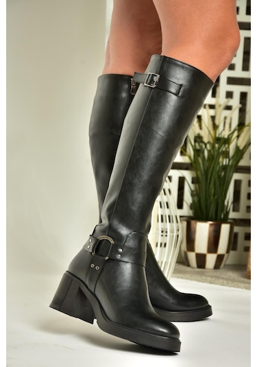 Fox Shoes T282832009 Siyah Kalın Topuklu Kadın Çizme Siyah