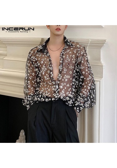 İncerun Erkek Club Party Perspektif Gömlek Yaz Uzun Kollu Fileli Transparan Gömlek Siyah