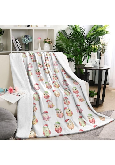 Noel Desenli 40x50 İnç Polar Battaniye, Yumuşak, Hafif Ve Kalın, Erkek, Kadın Ve Çocuk İçin Noel Baykuş Baba Noel