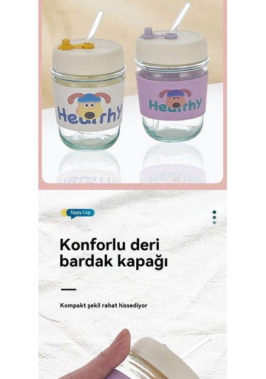 Jian Fan İnternetünlü Küçük Dizgi Film Cam Hasır Fincan Cam Kupa Yeş İl Yeşil