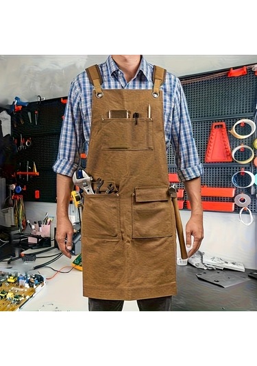 Dashanshop Mavi Dayanıklı Mumlu Bez İş Önlüğü Çok Cepli Ayarlanabilir Askı Mavi